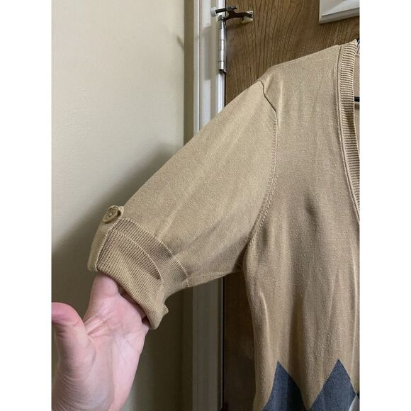 Vintage Van Heusen Tan Button Up Cardigan Waist Tie Gray/White/Brown Argyle Sz L - Picture 4 of 16
